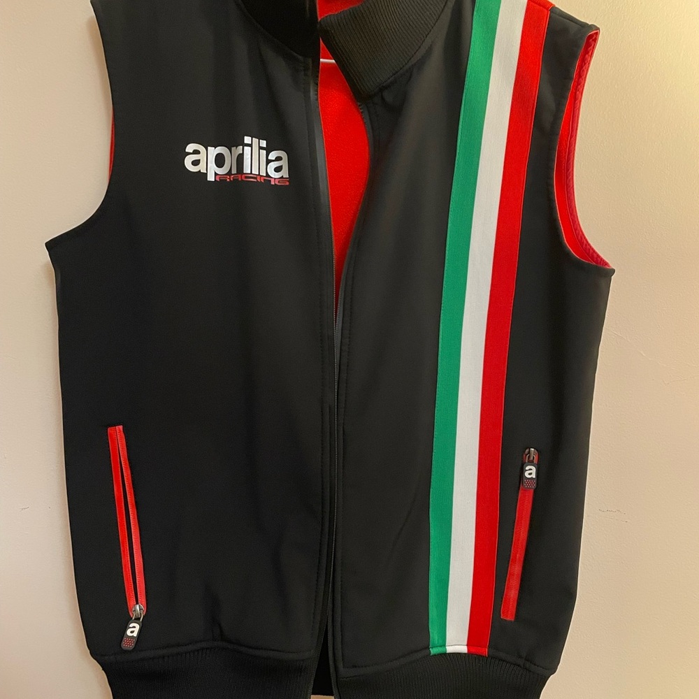 Aprilia Black Vest with Red and Green Stripes